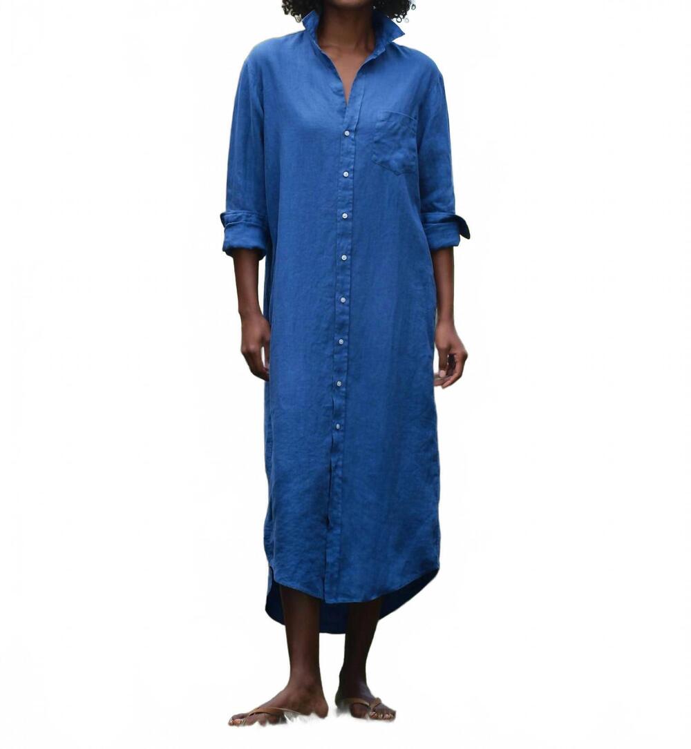 NEW FRANK & EILEEN rory linen midi dress in cabo blue